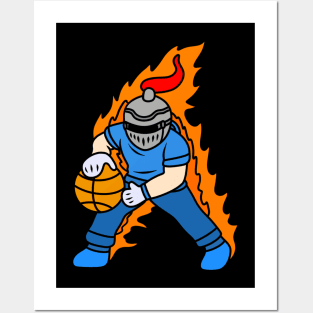 Cute cartoon knight playing basketball Posters and Art